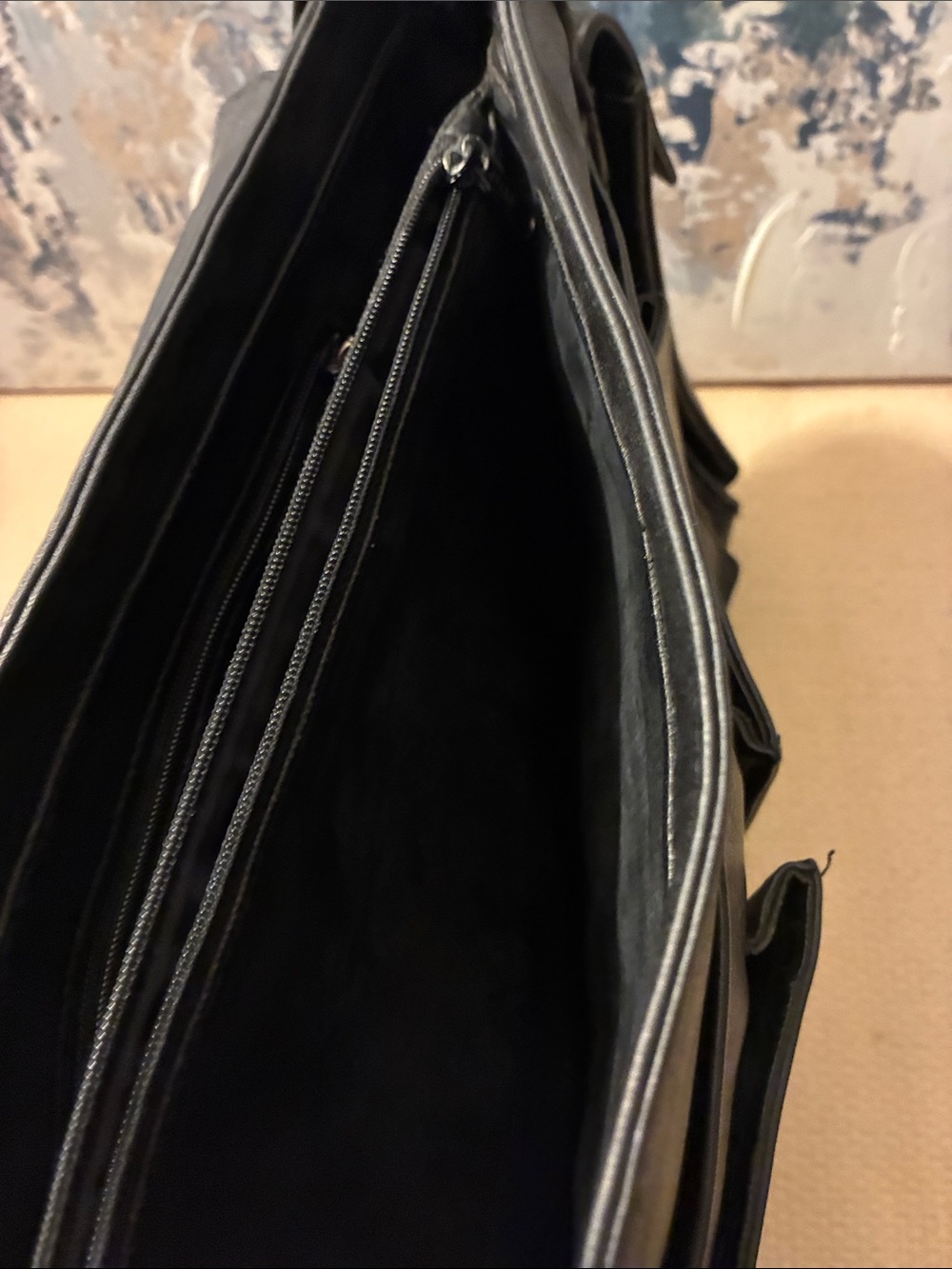Vintage Perlina NYC Black Minimalist Messenger Satchel Genuine Leather - Picture 7 of 14